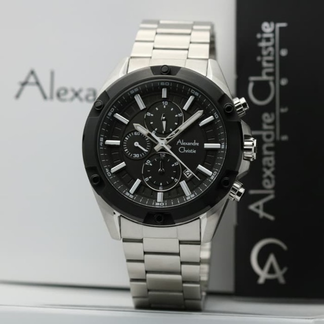 Jam Tangan Pria Alexandre Christie AC 6524 TB Silver Black Original Garansi Resmi 1 Tahun