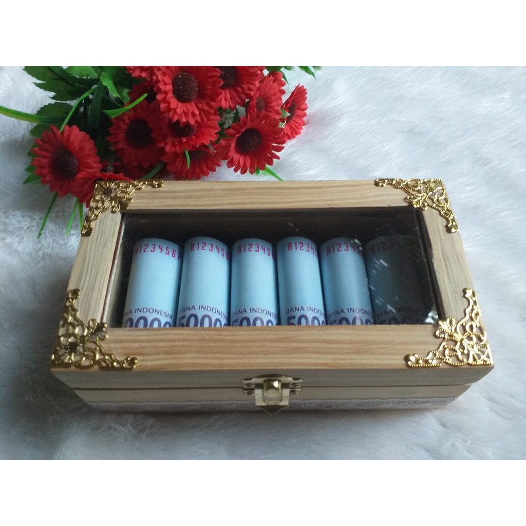 Kotak Uang Mahar Seserahan Mas Kawin Pernikahan Wedding Money Box Kayu Pinus
