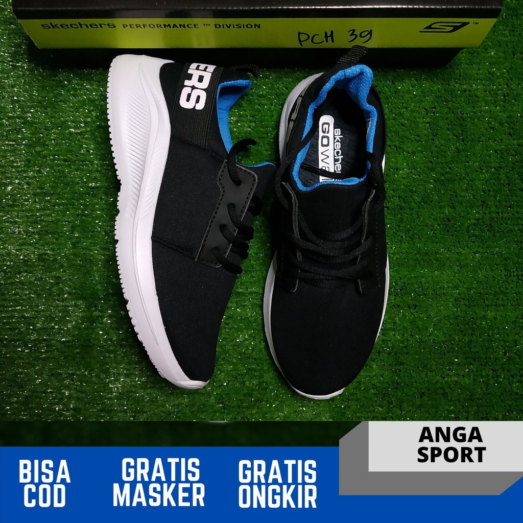 SEPATU WANITA SKECHERS GO WALK GO RUN HITAM BIRU SEPATU CEWEK CASUAL OLAHRAGA LARI GYM FITNES