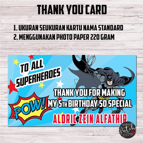 

Birthday thank you card tema batman size 10x8cm
