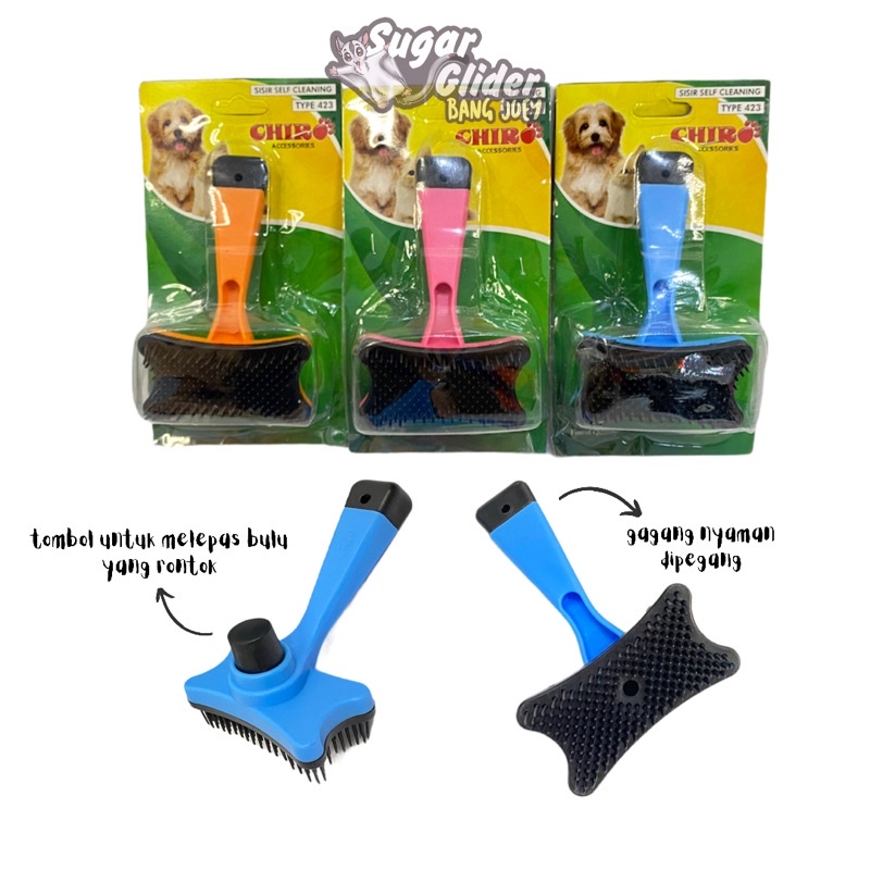 SISIR GROOMING BRUSH SELF QUICK CLEANING KUCING ANJING KELINCI MUSANG MARMUT OTTER  pelembut bulu (P