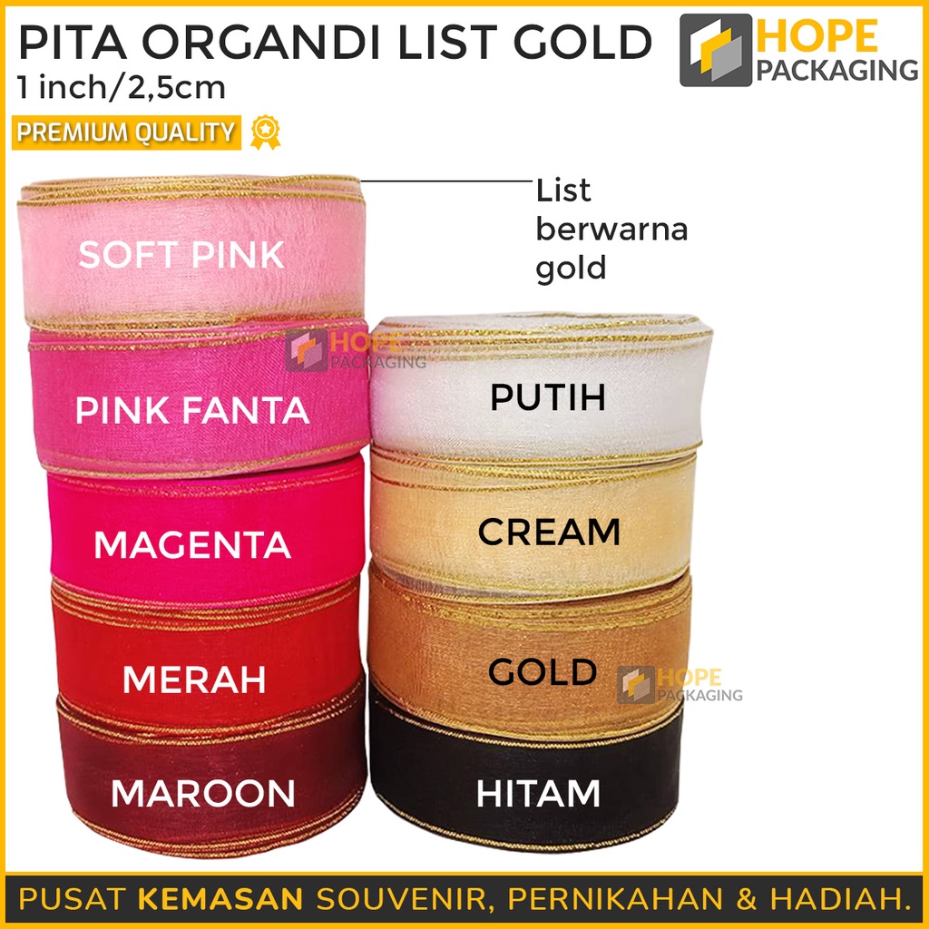 Pita Organdi List Gold 1inch 2.5 Cm Pita hampers / Hadiah / Gift