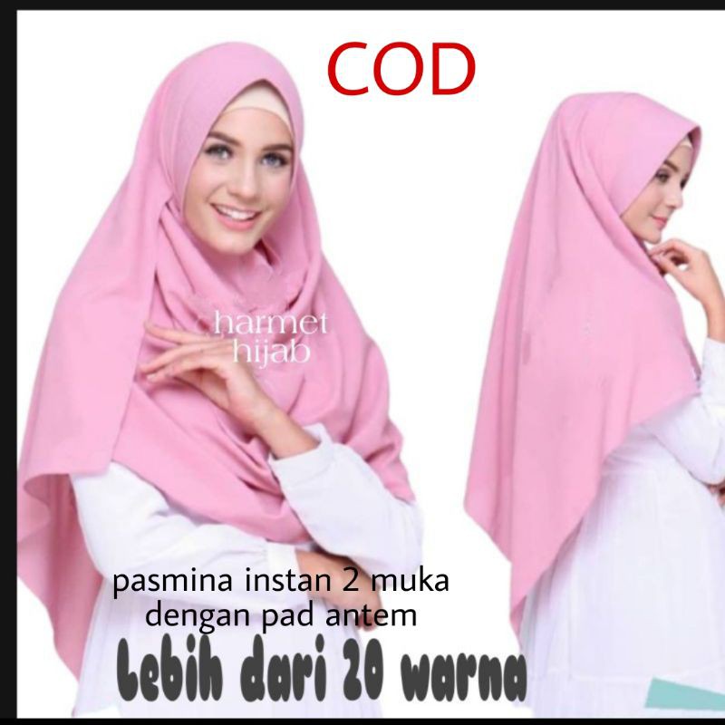 KERUDUNG PASMINA HIJAB PASHMINA INSTAN PAD ANTEM  PET ANTEM 2 MUKA TWO LOOPS THALIA 210X75 CM