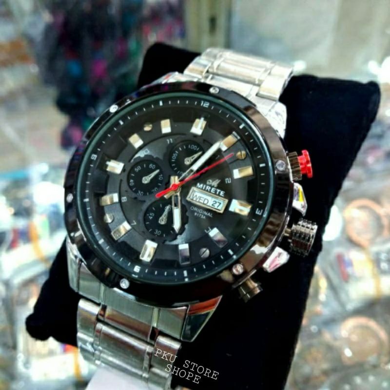 Jam Tangan Anti Air Promo!!! Jam tangan pria mirete terlaris Water resistant || free box Exclusive || jam tangan pria mirete original strap stainliss anti karat || tanggal hari aktif model fashion pria/cowok bayar di tempat