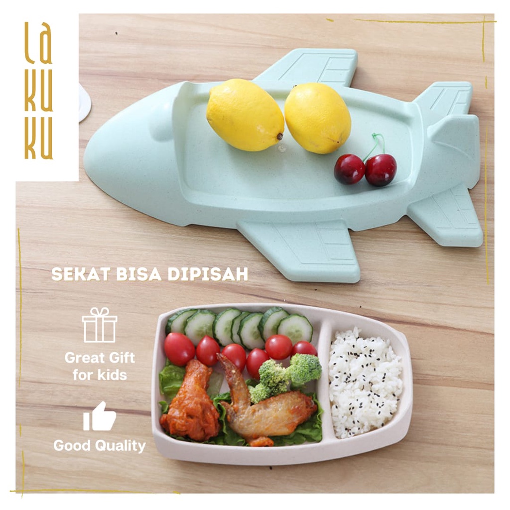 Lakuku - Kids Feeding Set PP Piring Makan Anak 3D bentuk mobil pesawat terbang