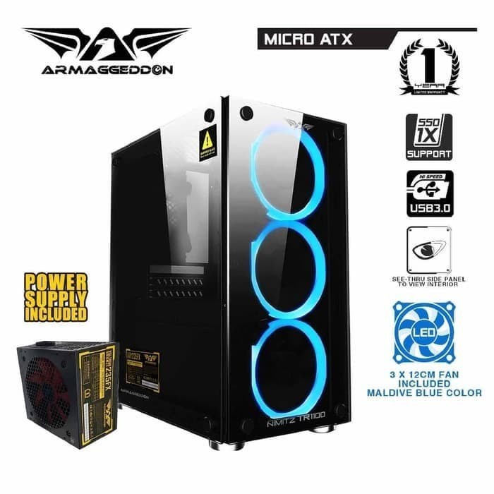 ARMAGGEDDON NIMITZ TR1100 PSU VOLTRON BRONZE 235FX 3XFAN / GAMING CASE - WHITE