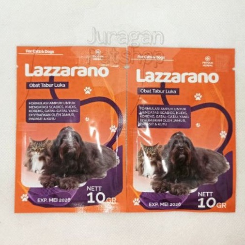 LAZZARANO (SACHET) 10gr | Obat Sachet Tabur Luka | Formulasi Scabies,Gatal Gatal | Koreng Kucing/Anjing