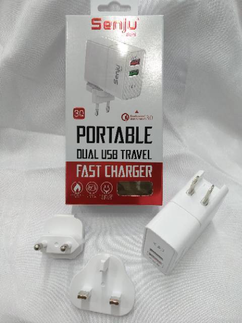 Travel Charger Internasional Fast Charging dual usb SENJU Quick QC 3.0A