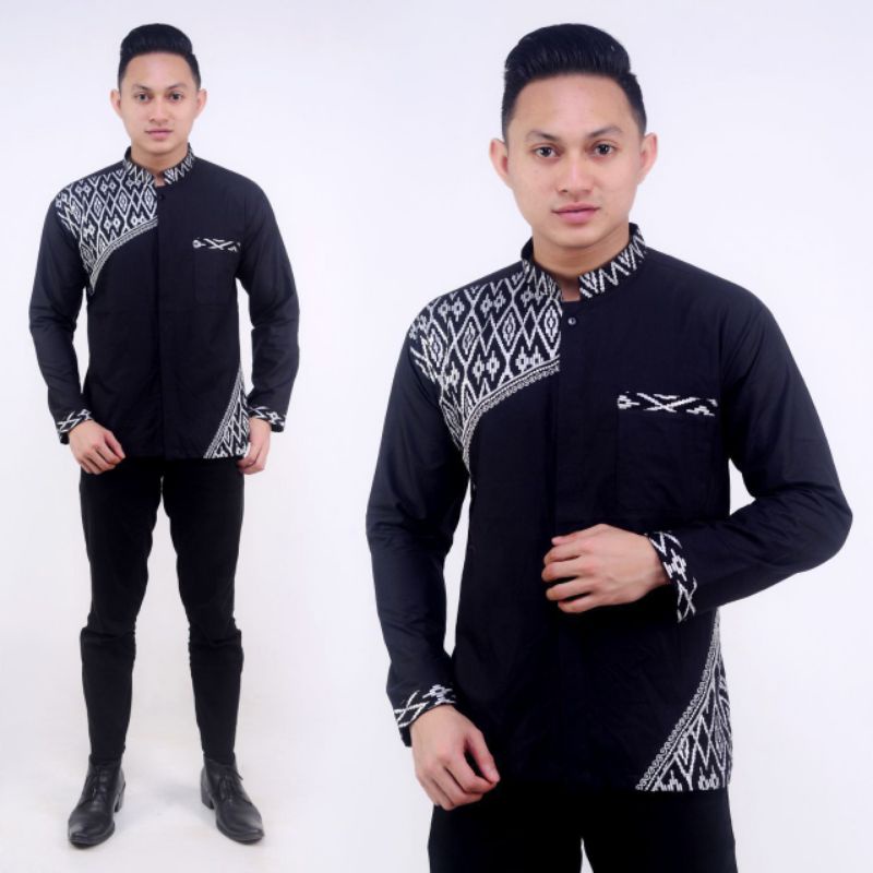 ATASAN BATIK PRIA COWOK WARNA HITAM LENGAN PANJANG HITAM SILVER LEBARAN KONDANGA. HAJATAN MURAH