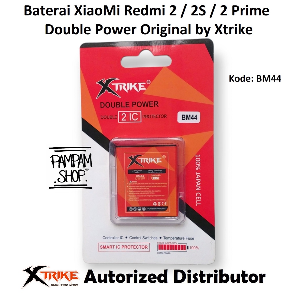 Baterai XTRIKE Double Power Original XiaoMi BM44 Redmi 2 2S Prime S Batre Batrai Battery Handphone