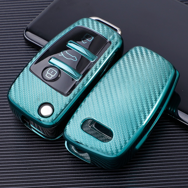 Casing Kunci Mobil Model Flip Bahan Carbon Fiber Untuk Audi A1 A3 A4 A5 Q7 A6 C5 C6