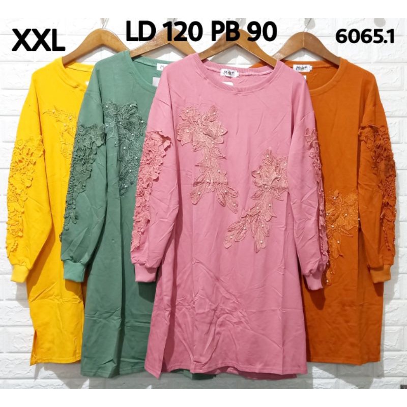 [REALPIC] TUNIK KAOS IMPORT LD 120 JUMBO BESAR RENDA MOTEK TANGAN PANJANG