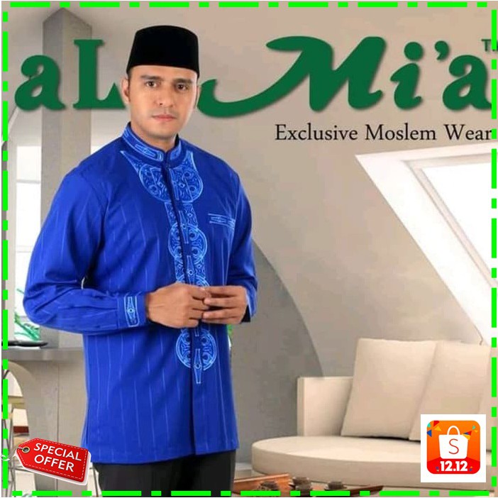 BARU Koko Al Mia Biru, Baju Koko pria al-mia MT warna (kualitas di atas al-mia Premium) di jamin ori