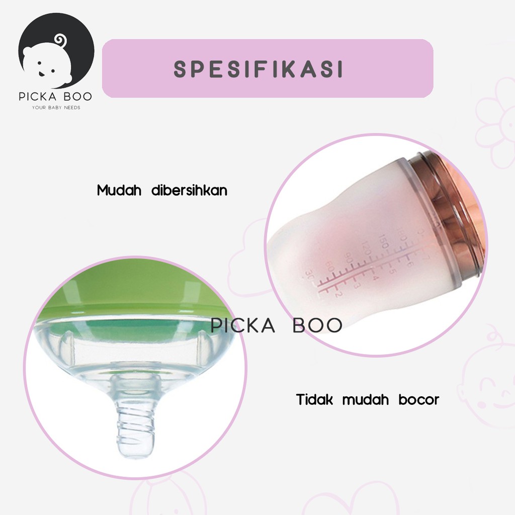 PICKA BOO Premium Botol Dot Silikon 150ml / 250ml Botol Susu Bayi Wide Neck Silicone Food Grade Tahan Panas Wideneck