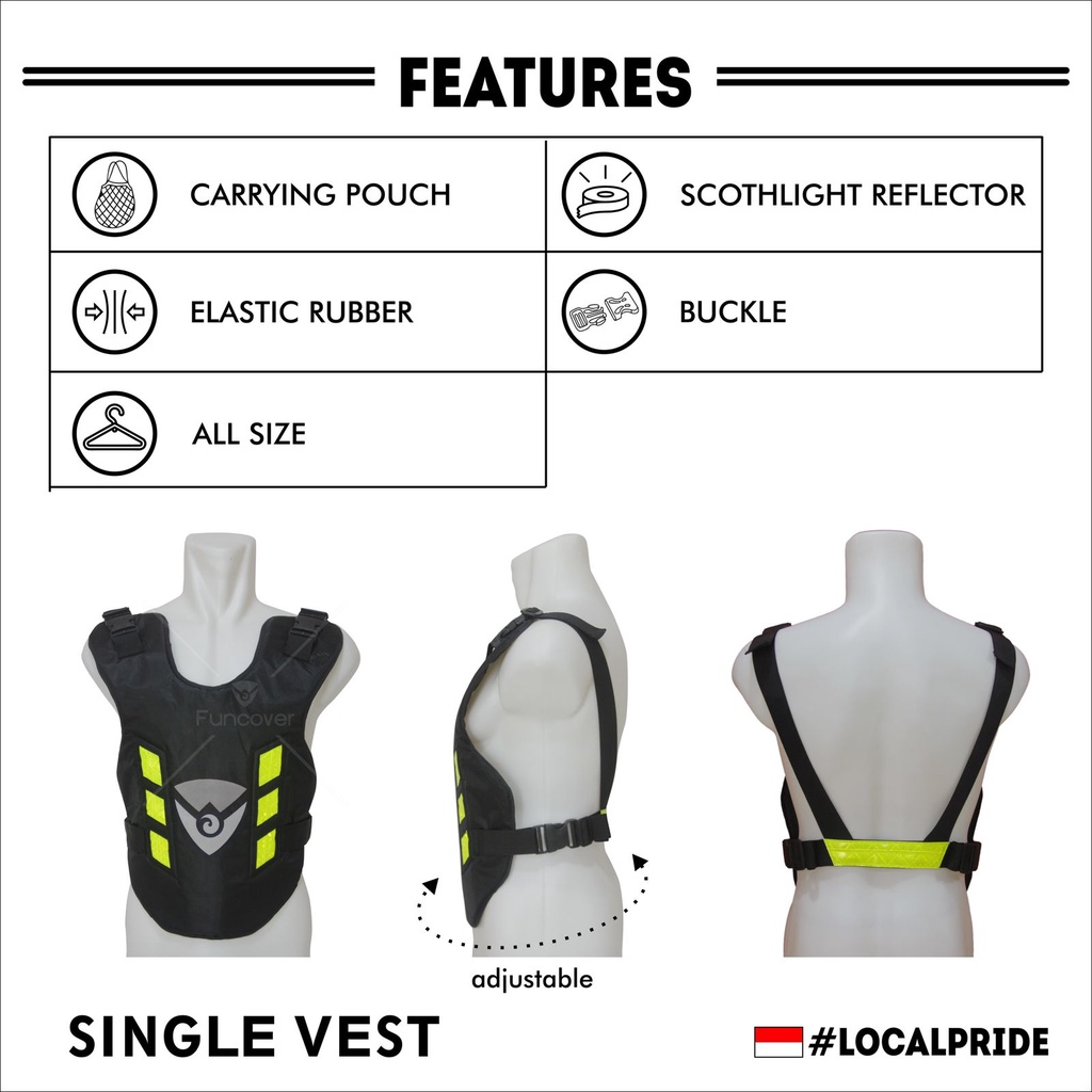Rompi Motor | Biker's Vest | Body Protector FUNCOVER 1 Sisi Depan Single