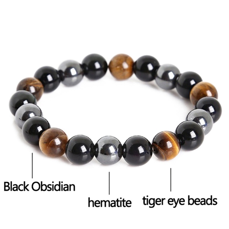 Natural Stone Jewelry Black Obsidian Hematite Tiger Eye Beads Magnetic Therapy Hematite Anti-Fatigue Slimming Stretch Bracelet Bracelets Women &amp; Men For Magnetic Health Protection 8 10MM