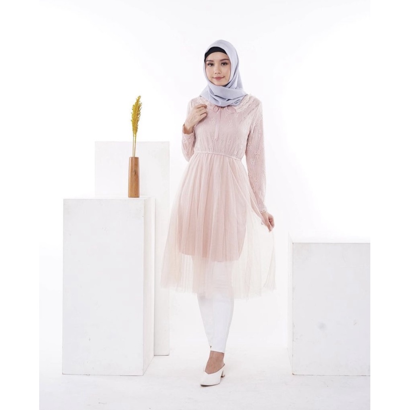 Collared Midi Brokat Elegant Dress with Bow / Long Tunik Brukat Import Mewah dengan Pita