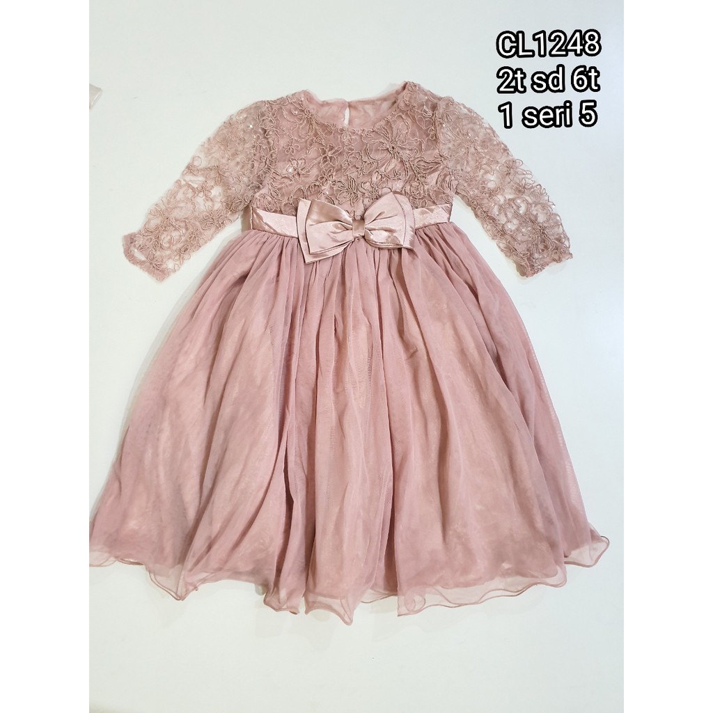 Catell love dress tile brukat pita&amp;bunga anak anak 2th-6tahun