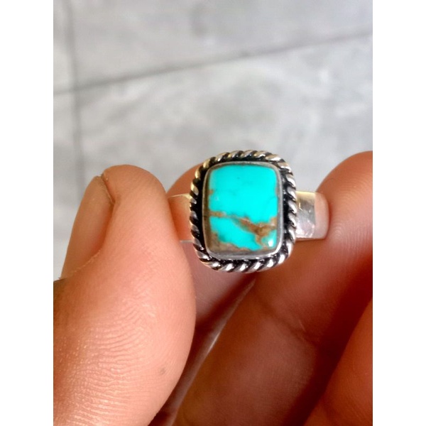 Natural batu pirus persia ring perak 925 minimalis jaminan batu asli