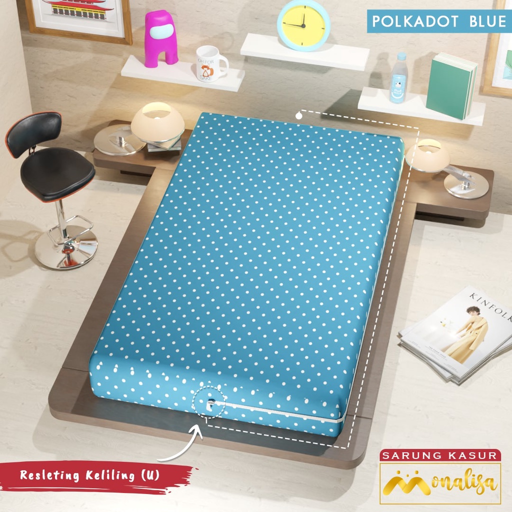 Monalisa Premium Sarung kasur Uk 90/100/120 T 15/20 - Polkadot Blue