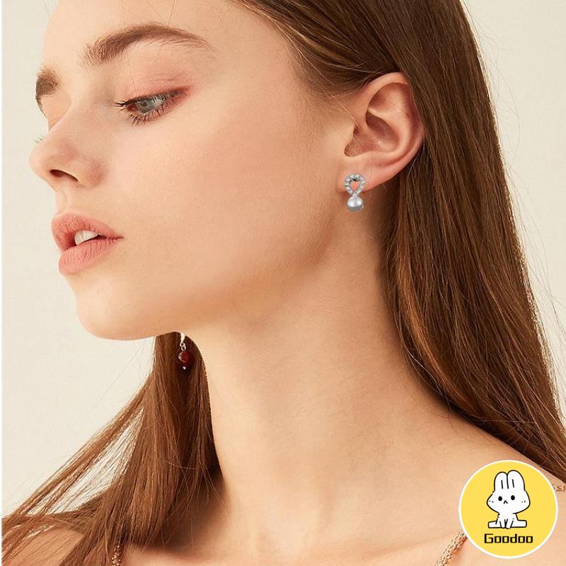 Anting Mutiara Pejantan Kristal Fashion Hati Mutiara Kristal Stud Anting-Anting Pesona Zirkon -Doo