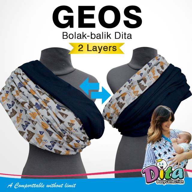 (Bisa TUKAR Size) Geos Bolak Balik , Gendongan Kaos Bayi, Gendongan Bayi Instan Bolak Balik