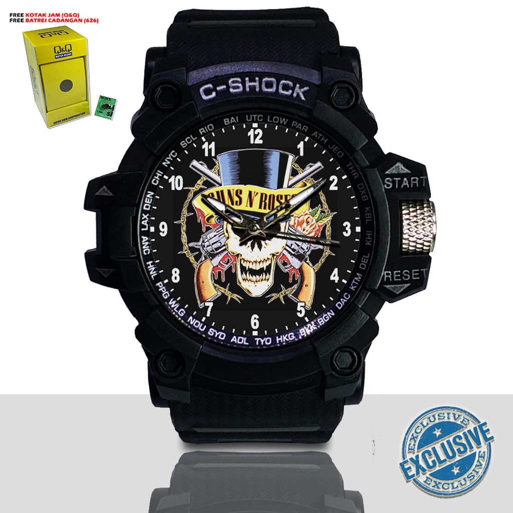 (EXCLUSIVE ) JAM TANGAN GUNS N' ROSES WATER RESIST FREE BOX DAN BATREI - NO.10