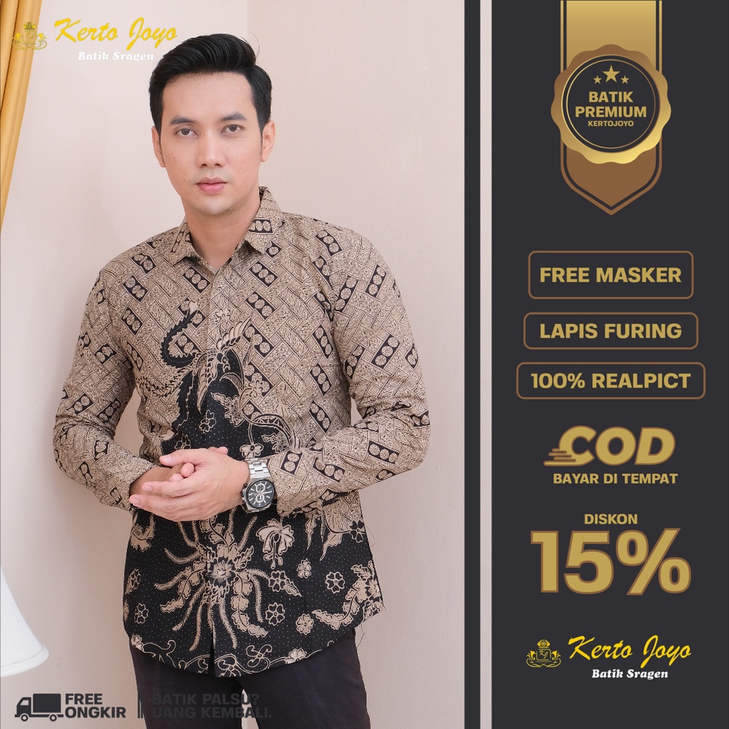 BAJU KEMEJA BATIK PRIA COWOK LENGAN PANJANG SLIMFIT ATASAN BATIK PREMIUM PRIA COWO PRABUSENO
