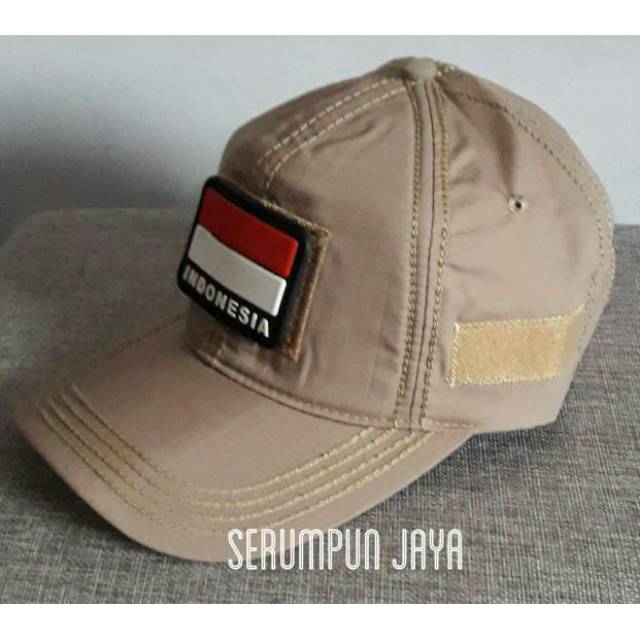 TOPI BENDERA VELCRO - TOPI BENDERA INDONESIA VELCRO TAN