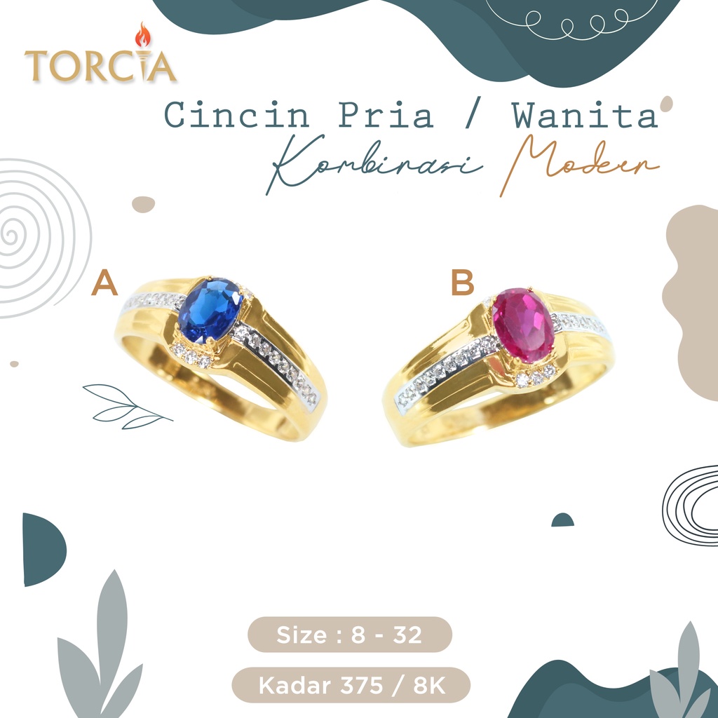 Cincin Pria / Wanita Emas Asli Kombinasi Modern Kadar 375 Torcia