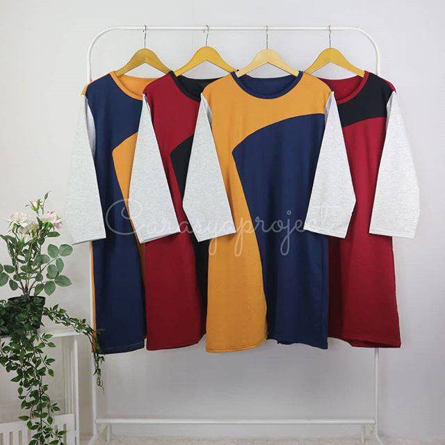 Tunik kombinasi warna lengan panjang