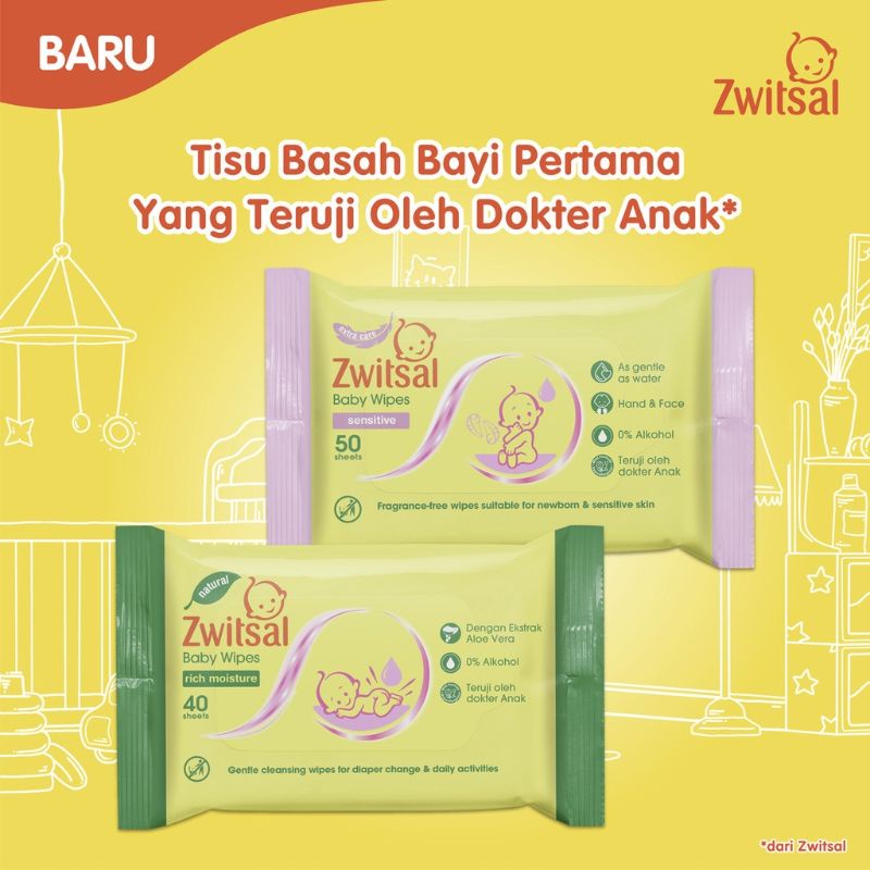 Zwitsal Baby Wipes Rich Honey 2x40Sheets - Zwitsal Tisu Basah Beli1Gratis1 - Zwitsal Tissue Basah