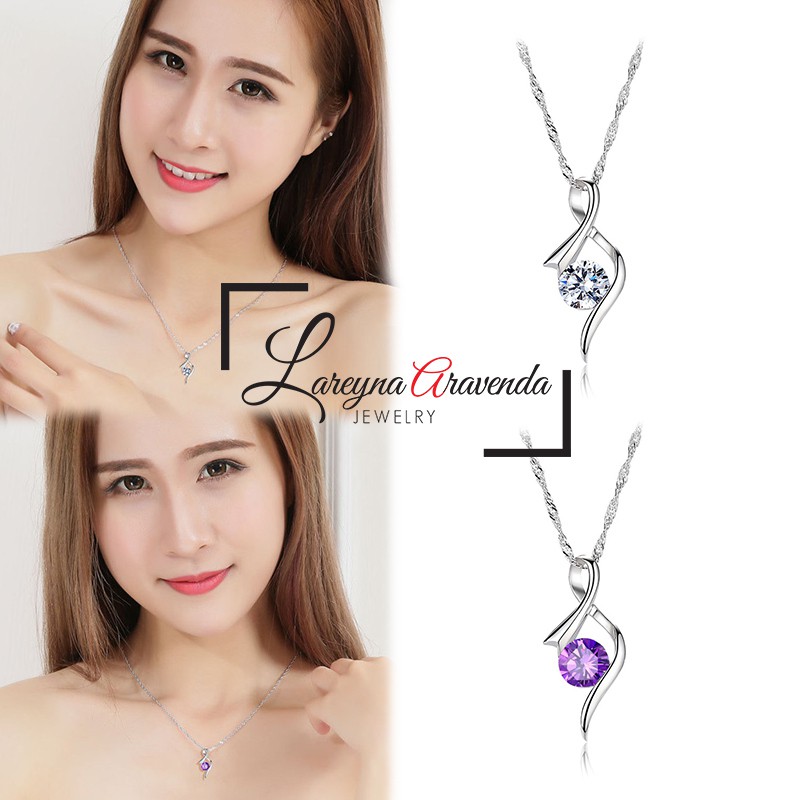 Kalung Titanium Asli + Liontin Model Pita Crystal Kristal Zirconia KL024