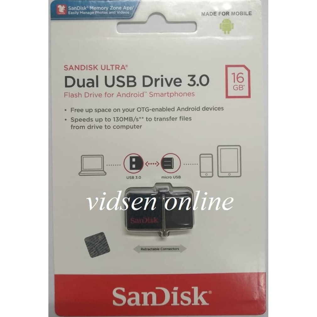 Sandisk Ultra Flashdisk Dual USB Drive 3.0 OTG 16GB - Black