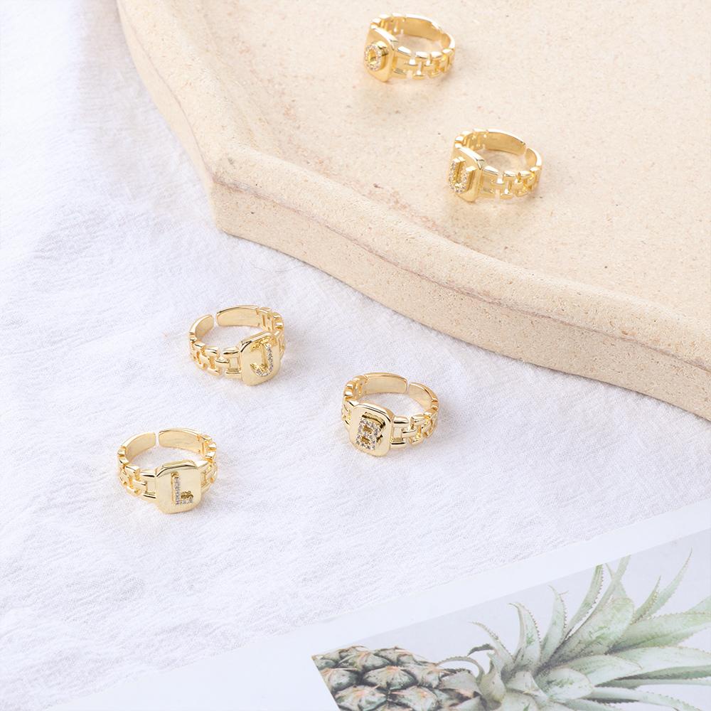 Cincin Pembukaan Huruf Inisial Nanas Hadiah Fashion Mewah Lapis Emas 14K