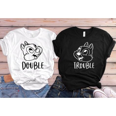 MYSTIQUE.ID - BAJU KAOS COUPLE DOUBLE TROUBLE LUCU DAN AESTHETIC