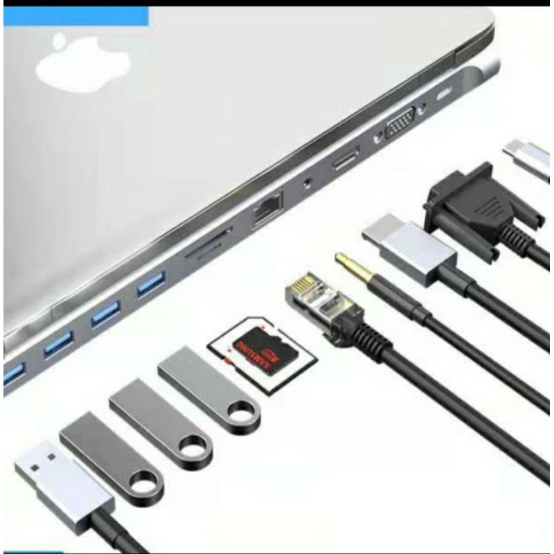 SKU-1247 TYPE C TO 11 IN 1 STATION VGA HDMI 4K LAN USB 3.0SD TF AUDIO