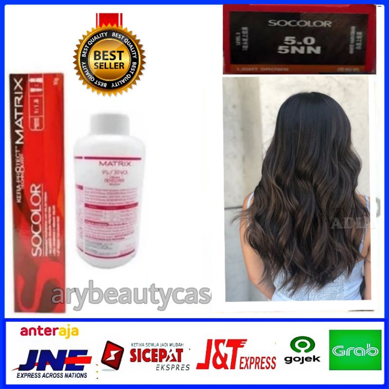 Matrix socolor 5.0/5NN Cat rambut 50 light brown dan oxidant pewarna rambut