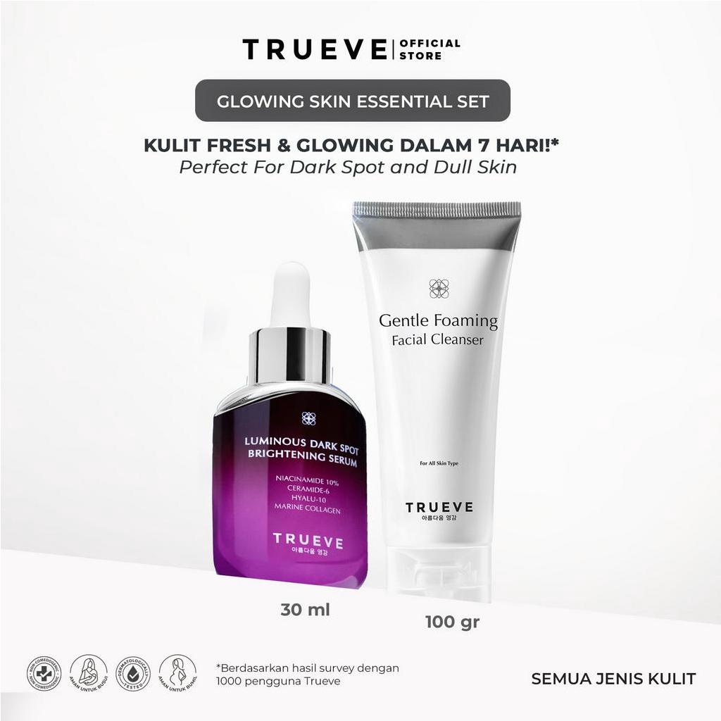 Trueve Serum &amp; Cleanser Set for Dull and Dry Skin: Luminous Dark Spot Brightening Serum &amp; Gentle Foaming Facial Cleanser