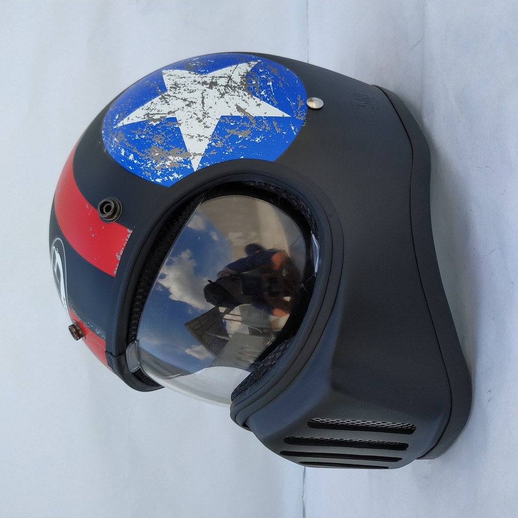 Helm Cakil HBC Captain America Black + Inner Visor ( Fullface / Retro / Klasik / Vespa )