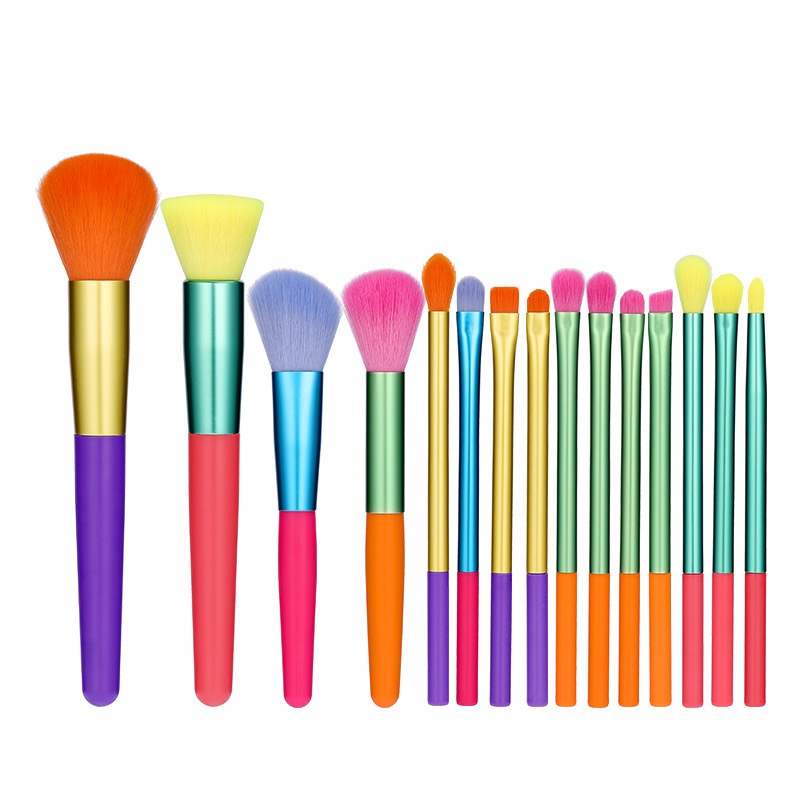 15 Pcs / Set Brush Makeup Profesional Warna-Warni Untuk Foundation / Bedak / Concealer / Eyeliner / Alis / Eyeshadow