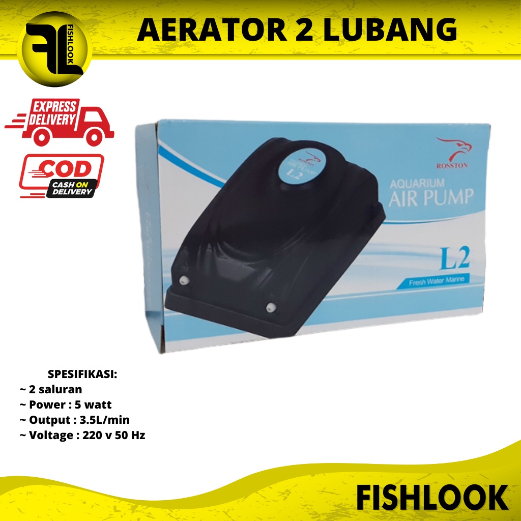 ROSTON L2 MESIN AERATOR 2 LUBANG ROSSTON POMPA ANGIN GELEMBUNG UDARA AQUARIUM