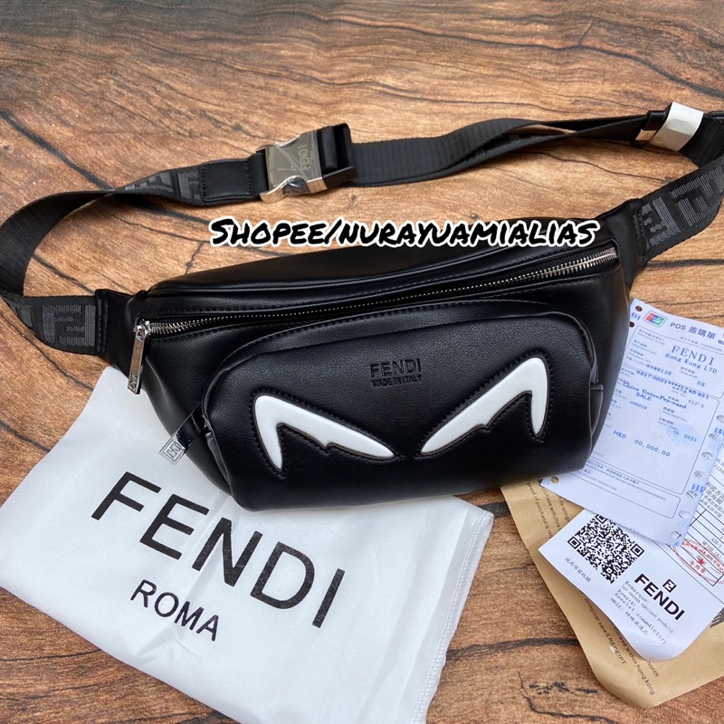 Waistbag pria Fendi import white eyes tas waist bag pria impor