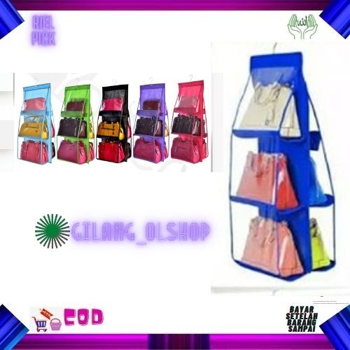 Rak Gantung Tas 6 Sekat / Gantungan Tas / Bag Storage / Bag Organizer / Tempat Penyimpanan Tas