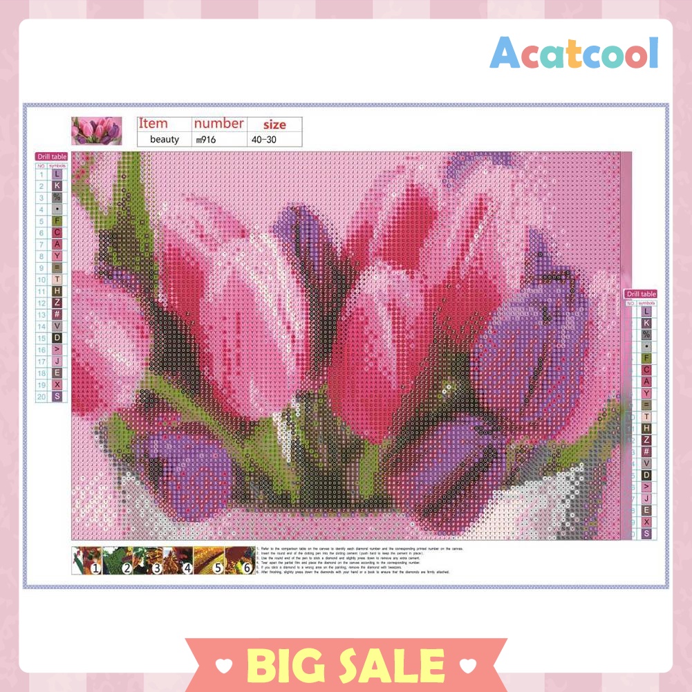 5D DIY Full Drill Diamond Painting Pink Flowers Cross Stitch Embroidery Kit