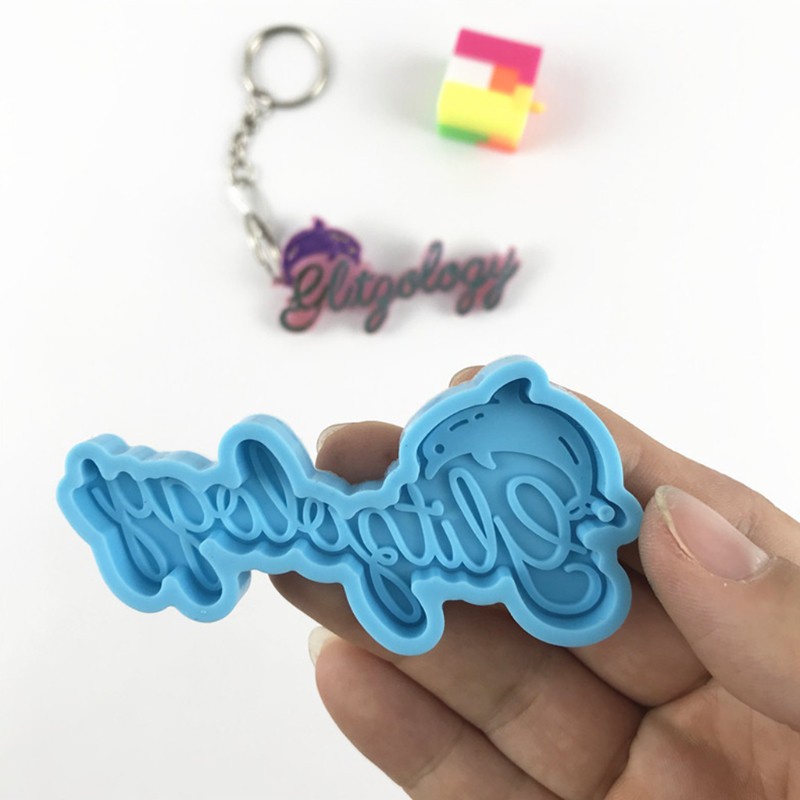 Glitter Dolphin Alphabet Letters Keychain Epoxy Resin Mold Jewelry Pendant Decorations Silicone Mould DIY Crafts Casting Tool