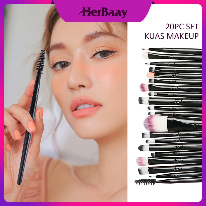 

Herbaay 20Pcs Makeup Brush Set Bedak Pewarna Bibir Liner Kuas Kosmetik Kuas Make Up