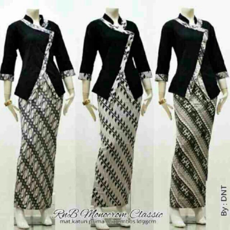Oneset Batik Pramugari Airliness Rnb Monochrome Hitam Classic Kolosal Seragam Kerja Kantor