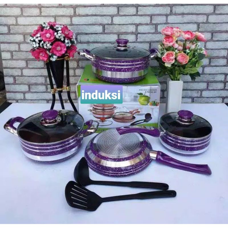 Panci teflon ,  Panci  Kompor Induksi  , Panci Set 9 pc