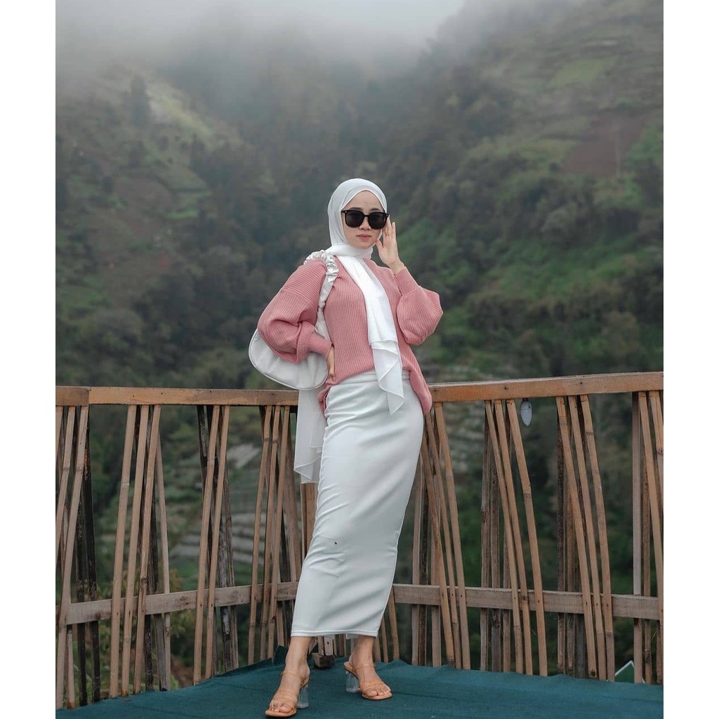 ROK SPAN PANJANG SCUBA / ROK SPAN / ROK PENSIL SCUBA-PUTIH TANPA BELAHAN